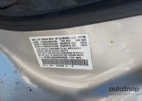 2006 Honda Odyssey Ex-L z USA, uszkodzony, nr VIN 5FNRL38626B455550